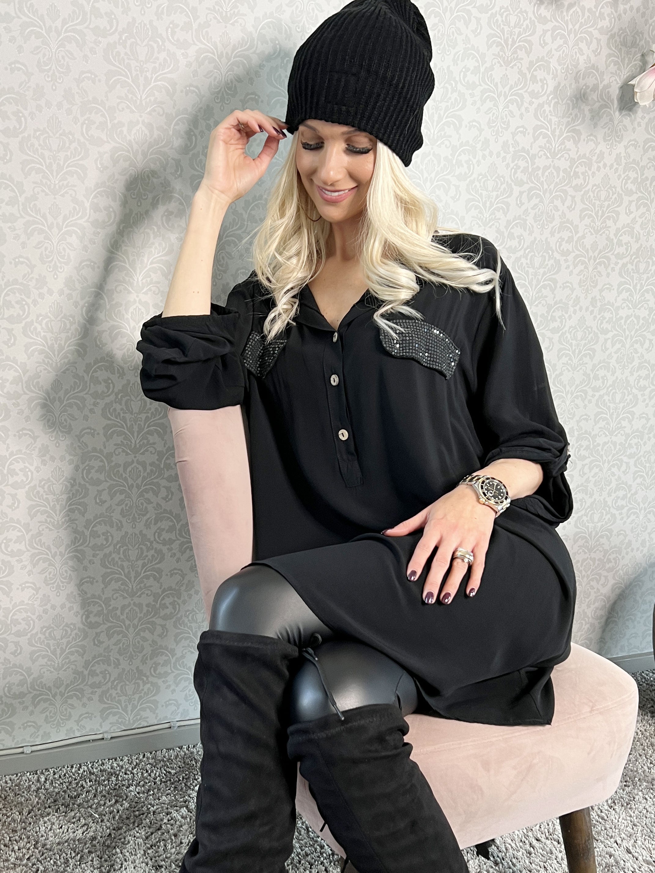 Marcelina - Fin skjorta med paljettfickor